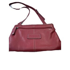Tignanello Red Pebble Leather Crossbody Bag Built in Organizer Wallet Purse